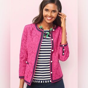 Talbots Barbie Pink Flower Lace Button Up Blazer Jacket